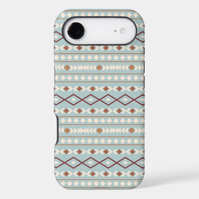 Aztec Shapes Pattern Rusts Cream Teal-Blue (Back)