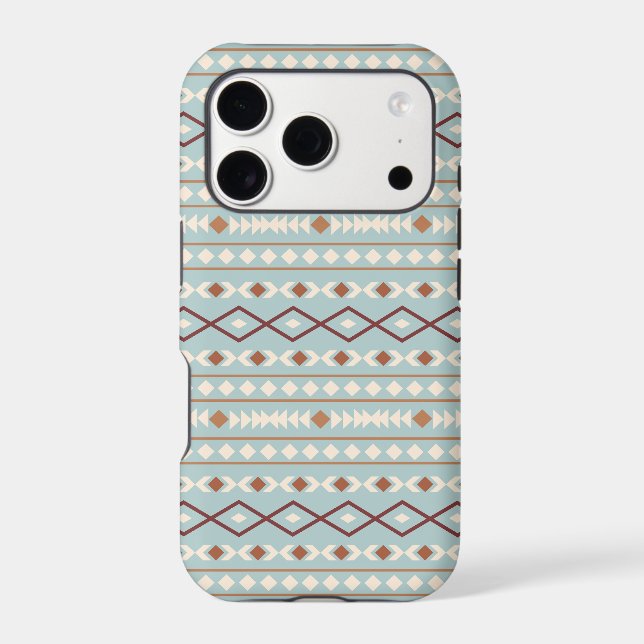 Aztec Shapes Pattern Rusts Cream Teal-Blue (Verso)