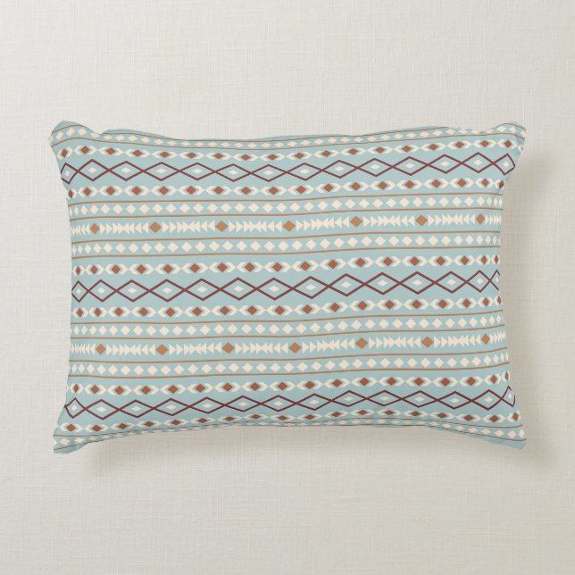 Aztec Shapes Pattern Rusts Cream Teal-Blue Accent Pillow (Front)