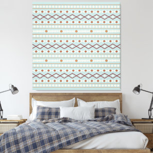 Aztec Shapes Pattern Rusts Cream Teal-Blue Canvas Print