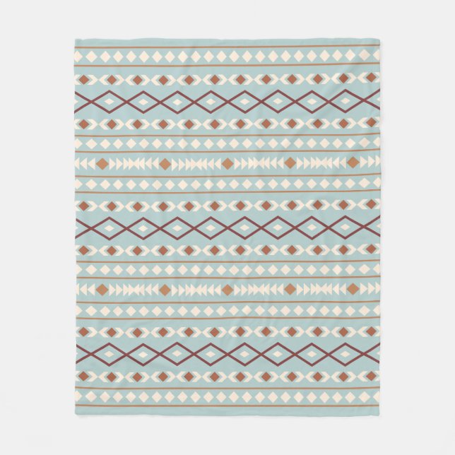 Aztec Shapes Pattern Rusts Cream Teal-Blue Fleece Blanket (Front)