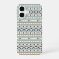 Aztec Shapes Pattern Rusts Cream Teal-Blue