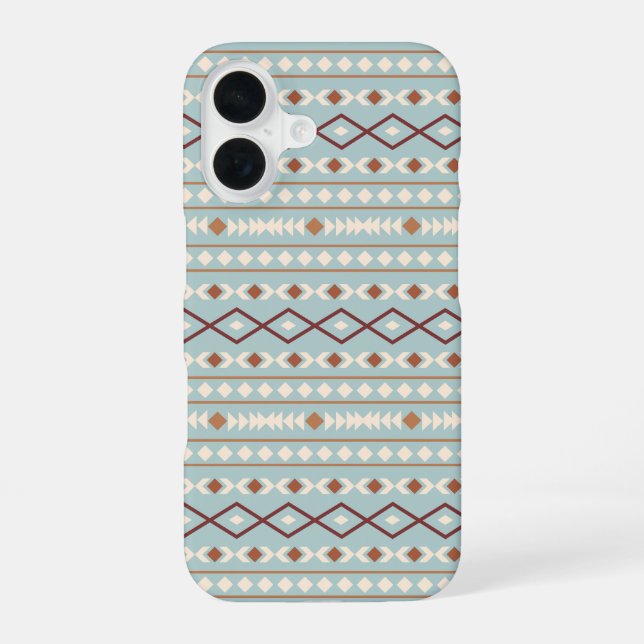 Aztec Shapes Pattern Rusts Cream Teal-Blue iPhone 16 Case (Back)
