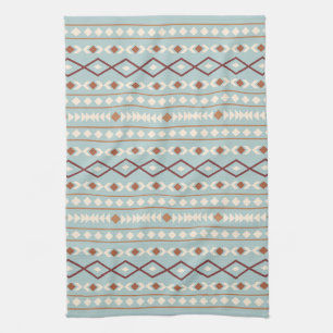 Aztec Shapes Pattern Rusts Cream Teal-Blue Kitchen Towel