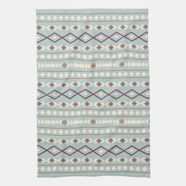 Aztec Shapes Pattern Rusts Cream Teal-Blue Kitchen Towel (Vertical)