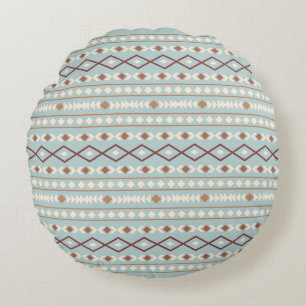 Aztec Shapes Pattern Rusts Cream Teal-Blue Round Pillow