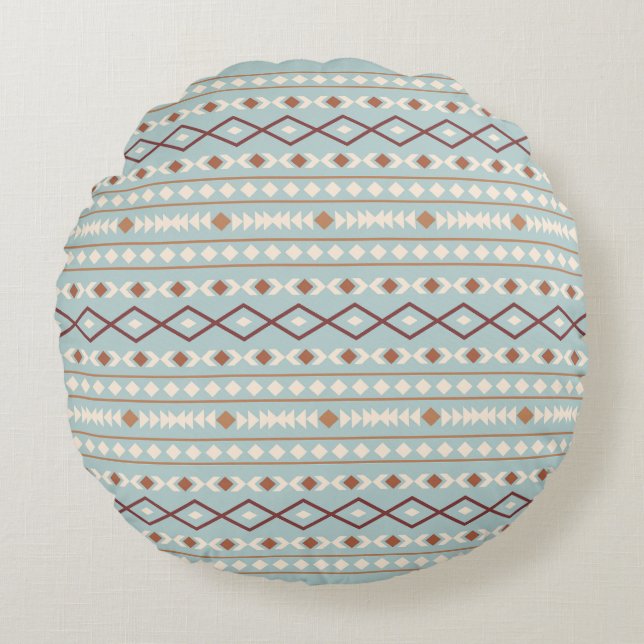 Aztec Shapes Pattern Rusts Cream Teal-Blue Round Pillow (Front)