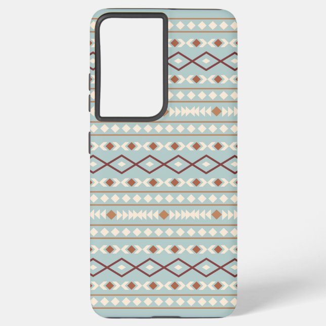 Aztec Shapes Pattern Rusts Cream Teal-Blue Samsung Galaxy S21 Ultra Case (Back)