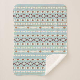 Aztec Shapes Pattern Rusts Cream Teal-Blue Sherpa Blanket