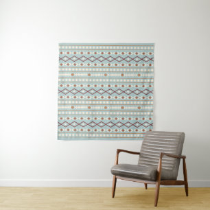 Aztec Shapes Pattern Rusts Cream Teal-Blue Tapestry