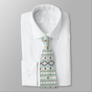 Aztec Shapes Pattern Rusts Cream Teal-Blue Tie