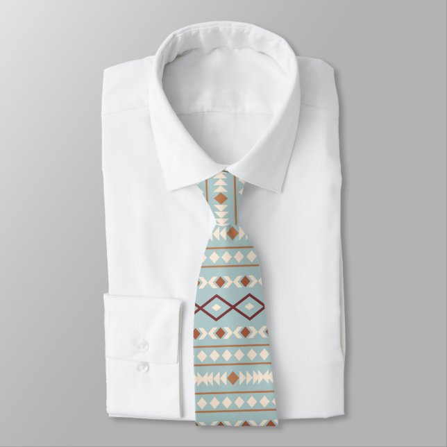 Aztec Shapes Pattern Rusts Cream Teal-Blue Tie (Tied)