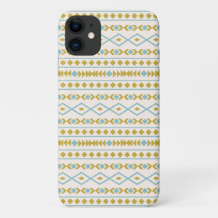 Aztec Shapes Pattern Teal Gold Cream iPhone 11 Case