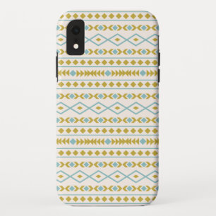 Aztec Shapes Pattern Teal Gold Cream iPhone XR Case