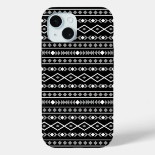 Aztec Shapes Pattern White Grey Black iPhone 15 Case