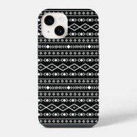 Aztec Shapes Pattern White Grey Black