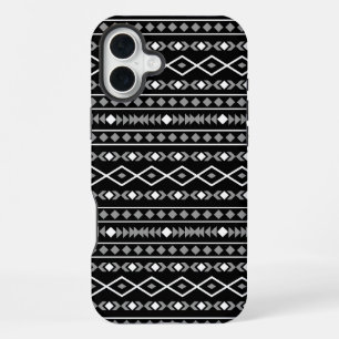 Aztec Shapes Pattern White Grey Black iPhone 16 Plus Case