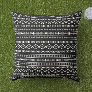 Aztec Shapes Pattern White Grey Black Outdoor Pillow