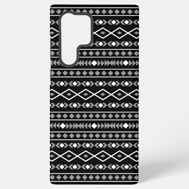 Aztec Shapes Pattern White Grey Black Samsung Galaxy S22 Ultra Case (Back)