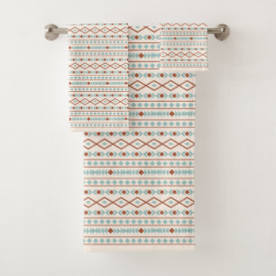 Aztec Shapes Rpt Pattern Rust Teal Cream Bath Towel Set