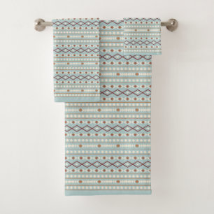 Aztec Shapes Rpt Pattern Rusts Cream Teal-Blue Bath Towel Set
