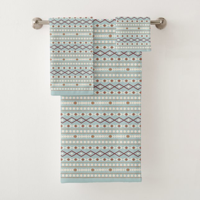 Aztec Shapes Rpt Pattern Rusts Cream Teal-Blue Bath Towel Set (Insitu)