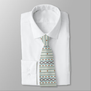 Aztec Shapes Rpt Pattern Rusts Cream Teal-Blue Tie