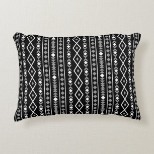 Aztec Shapes V Pattern Grey White Black Accent Pillow