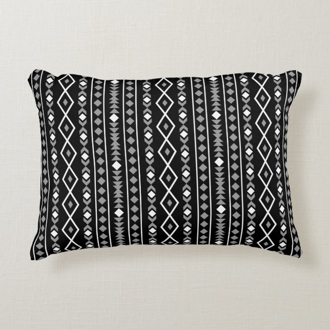 Aztec Shapes V Pattern Grey White Black Accent Pillow (Front)