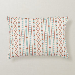 Aztec Shapes V Pattern Rust Teal Cream Accent Pillow