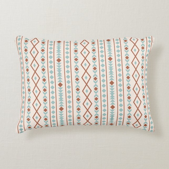 Aztec Shapes V Pattern Rust Teal Cream Accent Pillow (Front)
