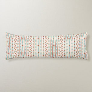 Aztec Shapes V Pattern Rust Teal Cream Body Pillow