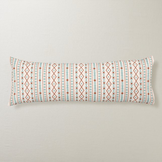 Aztec Shapes V Pattern Rust Teal Cream Body Pillow (Front)