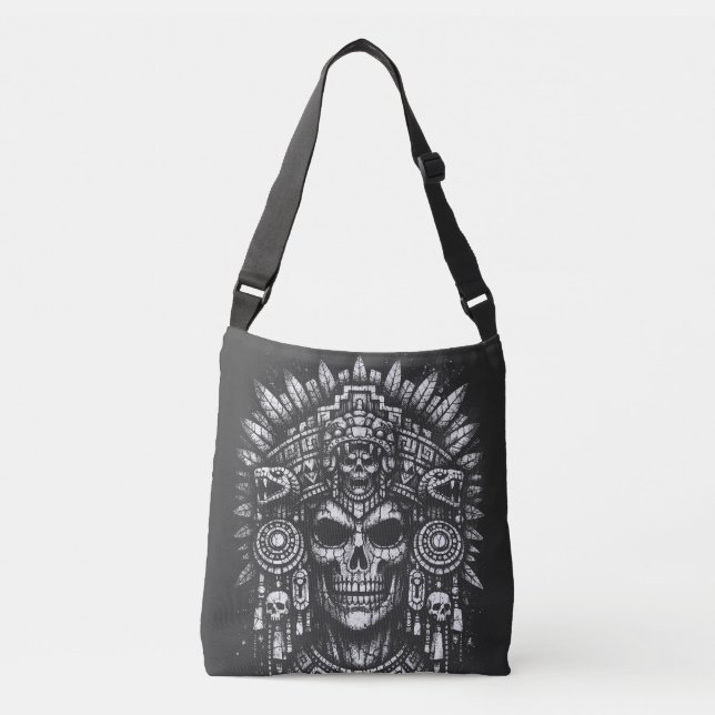 Aztec Skull Headdress by BurnsInHell Crossbody Bag (Front)
