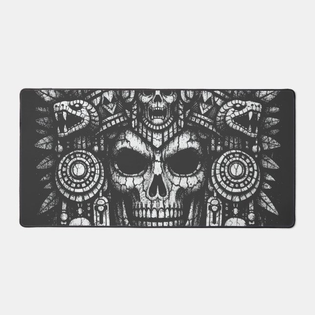 Aztec Skull Headdress by BurnsInHell Desk Mat (Front)