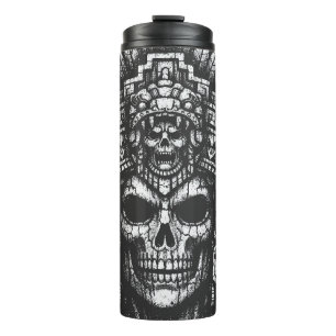 Aztec Skull Headdress by BurnsInHell Thermal Tumbler