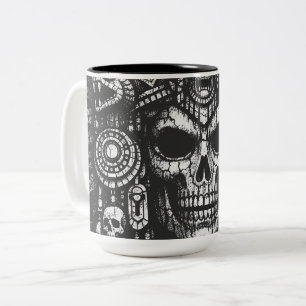 Aztec Skull Headdress by BurnsInHell Two-Tone Coffee Mug
