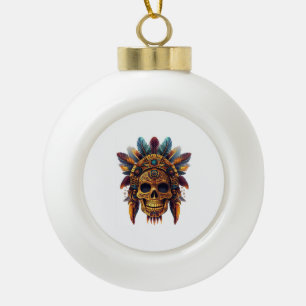 Aztec Skull Relic Ceramic Ball Christmas Ornament