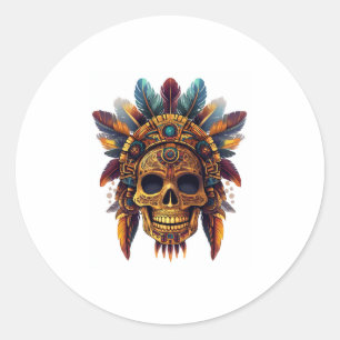 Aztec Skull Relic Classic Round Sticker
