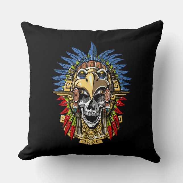 Aztec Skull Warrior Throw Pillow (Front)