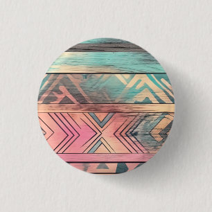 Aztec Southwestern Blue And Pink Tribal 1 Inch Round Button
