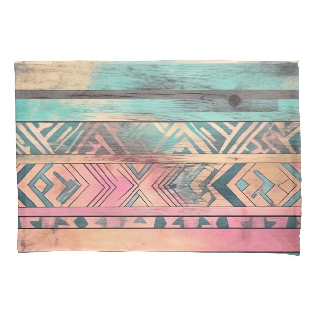 Aztec Southwestern Blue And Pink Tribal Pillowcase (Front-Left)