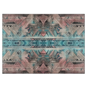 Aztec Southwestern Pastel Pink And Blue Cutting Board