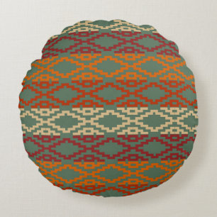 Aztec Southwestern Tribal Diamonds Round Pillow