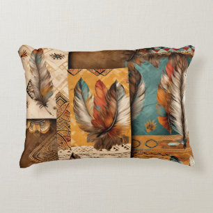 Aztec Southwestern Tribal Feathers Accent Pillow