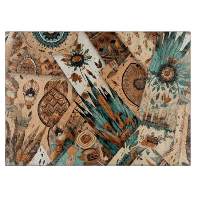 Aztec Southwestern Tribal Feathers Cutting Board (Front)