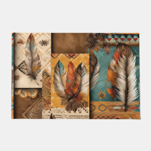 Aztec Southwestern Tribal Feathers Doormat