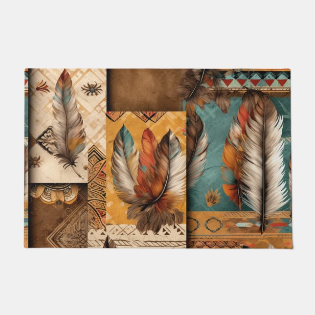 Aztec Southwestern Tribal Feathers Doormat (Front)