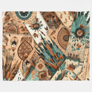Aztec Southwestern Tribal Feathers Fleece Blanket