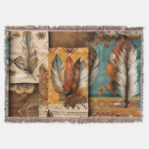 Aztec Southwestern Tribal Feathers Throw Blanket